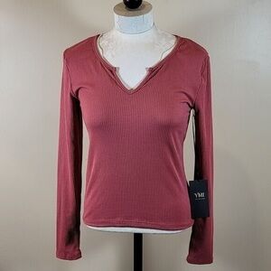 YMI Collections women’s Pink Long Sleeve v-neck Top Size L